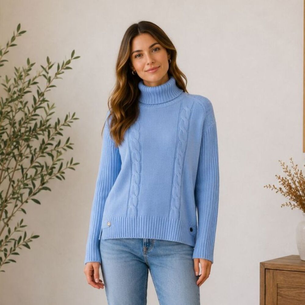 Tommy Hilfiger Vtg Cable Knit Turtleneck Sweater XL Crown Blue Preppy Classic